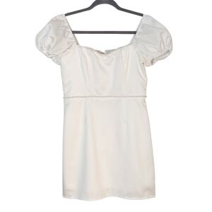Lulus White Satin Mini Dress Size Medium Bridal Puffy Sleeve Cocktail Dress